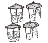 VICASKY 4pcs Mini Wrought Iron Pavilion Miniature Pavilion for Dollhouse Decoration Fairy Garden Dollhouse Furniture Decoration Miniature House Accessories Black