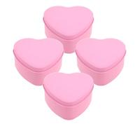 VICASKY 4Pcs Pink Heart-Shaped Tin Candy Boxes with Lids, Valentine Treat Storage Containers for Wedding, Candy Packaging and Sweet Presentation