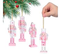 VICASKY 4PCS Pink Wooden Christmas Nutcracker Soldier Ornaments, 12cm Nutcracker Figures Soldier Puppet Doll Pendant for Traditional Xmas Tree Decoration