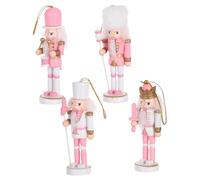 VICASKY 4pcs Pink Wooden Nutcracker Soldiers Christmas Desktop Puppets Sturdy Holiday Table Decorations Traditional Xmas Figurines for Shelves and Mantels