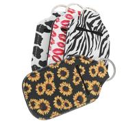 VICASKY 4pcs Portable Hand Keychain Holders with Leakproof Sleeve Travel Bottle Covers in Zebra Cow Lip Print and Sunflower Designs for Toiletries and Alcohol Gel