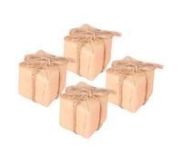 VICASKY 4pcs Scale Vintage Kraft Paper Wrapped Birthday Boxes Mini House Decor for DIY Festival Party Model Displays