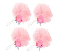 VICASKY 4pcs Shower Loofah Unicorn Design Gentle Exfoliating Bath Sponge for Body Cleaning Soft Pink Mesh Sponges with Quick Dry Feature for Skin Care