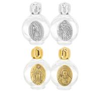 VICASKY 4Pcs Small Glass Holy Water Bottles Set, Refillable Empty Blessing Water Containers with Rose Pattern, Vintage Gold and Silver Metal Caps, Baptism and Church Decoration