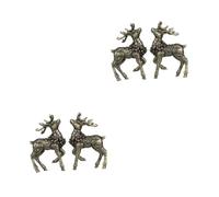 VICASKY 4pcs Solid Brass Sika Deer Decor for Home Mantle Ornament Craft Ornament