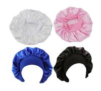 VICASKY 4pcs Solid Color Satin Bonnet Elastic Sleeping Caps for Women Soft Night Hair Wraps Black White Royal Blue Pink