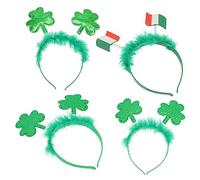 VICASKY 4pcs St Patrick's Day Headband Lucky Clover Charm Green Accessories Festival Hoops for Adults Boys and Girls