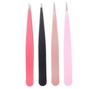 VICASKY 4pcs Stainless Steel Pointed Mouth Eyebrow Tweezers Ergonomic Lightweight Brow Clips for Precise Hair Removal and False Eyelash Application Mixed Colors Portable Cosmetic Tools