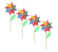 VICASKY 4Pcs Windmill with Wooden Handles Outdoor Pinwheels for Garden Lawn Play Plum Blossom Design Fun Spinning for Boys