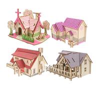 VICASKY 4pcs Wooden Cabin Puzzle Kits for Adults and DIY Craft Model with Realistic Western Purple and American Countryside Houses Educational Hand-eye Coordination for Home and Office