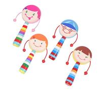 VICASKY 4Pcs Wooden Drum Rattle Cartoon Hand Shaking Playthings for Boy Girl Lightweight Sensory Instruments to Stimulate Listening Skills for Indoor and