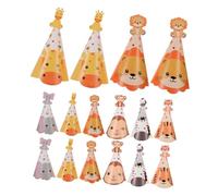 VICASKY 5 Sets Jungle Animal Party Hats for Adjustable Elastics Lion Tiger Elephant Cartoon Paper Cone Caps for Birthday Celebrations and Themed Decorations