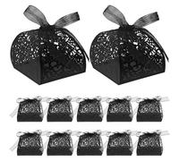 VICASKY 50pcs Black Hollow Rose Wedding Candy Boxes with Ribbon, Decorative Wedding Favors Boxes for Guests, Hollowed-out Candy Holders Suitable for Party Table Centerpiece