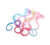 VICASKY 5pcs Colorful Clip-in Hair Extensions with Bows for Girls Easy Diy Style Wigs for Birthdays Parties Festivals Includes Gradient Blue Pink Purple and More