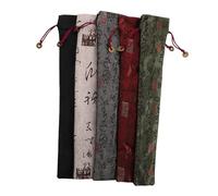 VICASKY 5pcs Folding Hand Fan Bags Handmade Cotton Linen Drawstring Pouches for Fans Classic Chinese Style Storage Covers Khaki Gray Black Red Green for Cultural Events and Daily Use