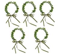 VICASKY 5pcs Green Hawaiian Leaf Headbands Artificial Foliage Hairbands for Wedding Beach Party Decorations Realistic Clover Style Floral Wreaths for Adults