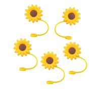 VICASKY 5pcs Silicone Sunflower Straw Covers Dust Caps for Tumblers Reusable Floral Straw Protectors for Drinking Cups with Easy Clean and Design