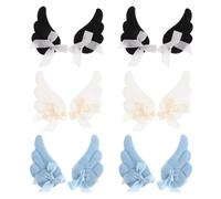 VICASKY 6 Pairs Angel Wing Hair Clips for Women and Teens - Black, White, Blue Flat Snap Clips Set - Fancy Party Hair Accessories for Cosplay, Dance, Festival, and Bridal Styling