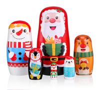 VICASKY 6 Pcs Christmas Russian Nesting Dolls Wooden Doll with Santa Claus and Snowman Designs Festive Russian Christmas Decorations for Holiday Parties and Home Decor