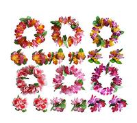 VICASKY 6 Sets Hawaiian Floral Headbands and Thickened Flower Wristbands Set with Lifelike Petal Garland for Beach Party, Holiday, Festival Hair Accessories in Pink Rose, Purple Yellow,