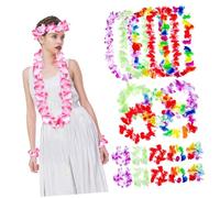 VICASKY 6 Sets Hawaiian Lei Set Colorful Flower Garlands with Necklaces Wristbands for Luau Party Decorations Tropical Theme Outfits Comfortable Stylish Accessory for Festivals and Dances