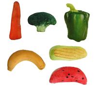 VICASKY 6pcs Catnip Vegetable Toys Squeaky Cat Teasers for Kittens Interactive Plaything with Realistic Designs Pepper Carrot Banana Corn Broccoli Watermelon