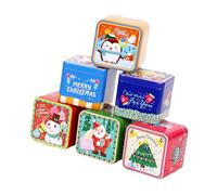 VICASKY 6Pcs Christmas Tinplate Biscuit Storage Boxes with Lid, Square Candy Jars for Xmas Cookie Packaging and Baking Set, Metal Candy Storage Containers Random Style