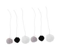 VICASKY 6pcs Hanging Plush Cat Scratcher Balls Interactive Indoor Pet for Exercise and Engagement Lightweight Fuzzy Ball with Elastic Strings White Black and Grey