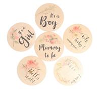 VICASKY 6pcs Milestone Cards Newborn Birth Announcement Round Sign Boy Girl Certificate for Born Oh Occasion Wood Material