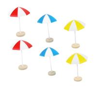 VICASKY 6pcs Miniature Beach Umbrellas Set for Dollhouse, Micro Sun Umbrella Props in Red, Blue, Yellow, Resin Ocean Scene Décor for Dollhouse Accessories and Miniature Landscape