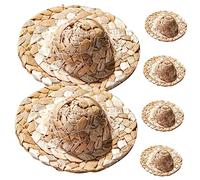 VICASKY 6Pcs Miniature Straw Hat Cocktail Decors Tiny Rattan Modeling Toppers for Drinks Rustic Party Decorations for Hawaiian Beach Gatherings