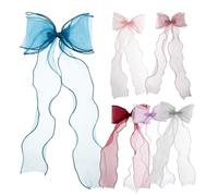 VICASKY 6pcs Organza Bowknot Hair Clips for Kawaii Hair Barrettes Peacock Blue Light Purple Light Pink for Weddings Parties Everyday Use