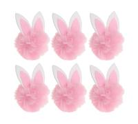 VICASKY 6pcs Pink Fluffy Bunny Ears Pom Pom Hairpin Making Accessories for DIY Headbands, Soft Mini Plush Clips for Easter Spring Festival Party Decorations