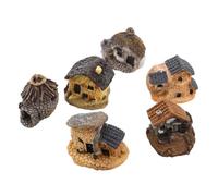 VICASKY 6pcs Resin Tiny House Figurines for Home Decor Miniatures and Bonsai, Coffee Colour with Rustic Country Design, No Maintenance Needed, Versatile Placement for Garden and Indoor