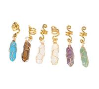 VICASKY 6pcs Retro Hair Accessories for Women Vintage Stone Dreadlock Jewelry Hexagonal Wire Wrapped Pendants for Braids Boho Hair Styling Charms