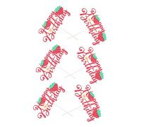 VICASKY 6pcs Reusable Glitter Strawberry Cake Topper Berry First Birthday Party Decorations Lightweight Picks for Girl Cake Decor Sparkling Floral Cupcake Toppers for Summer Celebrations