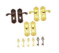 VICASKY 6Pcs Scale Dollhouse Miniature Metal Door Lock Vintage Style Door Handles with Keys for Victorian and Rustic Dollhouse Decorations