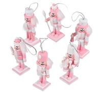 VICASKY 6pcs Wooden Nutcracker Ornaments Holiday Decoration Set for Tabletop Christmas Decor Featuring Pink Colour and Unique Design to Add Festive Cheer for Engagement or Valentine's Day