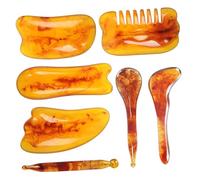VICASKY 7Pcs Amber Gua Sha Massage Facial Care Scraping Board Body Massager Kit for Collagen Boosting and Comfortable Manual Tools for Face and Full Body Use