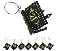 VICASKY 8pcs Mini Bible Keychain Set Religious Scripture Pendant, Black and Gold Small Bible Key Rings for Church, Sunday Favors, and Bag Hanging Decorations