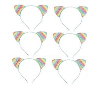 VICASKY 8pcs Rainbow Headband Hairband Ears for Girls Women Boys and Girls Sequin Cat Ear Headpiece for Party