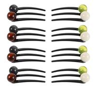 VICASKY 8pcs U Shape Hair Pins for Bun Vintage Chinese Plastic Beaded Hair Forks Round Brown and Green White Beads Party and Daily Wear