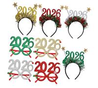 VICASKY 8Pcs Year Hair Hoop and Glitter Eyeglasses for Year Eve Party Photo Props Festive Headband Accessory with Sparkling Design for Celebration Decorations and Group Photos