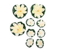 VICASKY 9pcs Artificial Water Lily Floating Lotus Ornaments White Eva Material Decorative Pond and Aquatic Plants Decor for Homes and Public Places