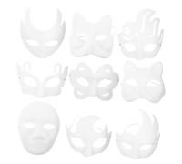 VICASKY 9pcs DIY Plain Paper Masks for Hand Painting Blank White Pulp Masks with Unique Designs Including Man Fox Swan Cat Butterfly Horns and More for Halloween Craft Projects and