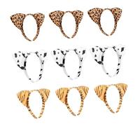 VICASKY 9pcs Leopard Print Cat Ear Headband Plush Set Cute Animal Ears for Party Cosplay Girls Spa Daily Wear