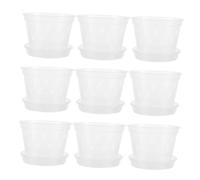 VICASKY 9pcs Transparent Plastic Orchid Flower Pots with Drainage Saucers Slotted Nursery Planter for Indoor Outdoor Gardening Stackable Clear Orchid Planter for Root Health Monitoring