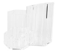 VICASKY Acrylic Makeup Brush Holder with Flip Lid Dustproof Desktop Cosmetics Storage Canister Multi-function Bucket for Makeup Brushes and Beauty Tools Organizer