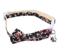 VICASKY Adjustable Adorable Cat Collar with Bell and Detachable Bow Tie, 3pcs Floral Pattern Pet Collar for Indoor Cats, Safety Breakaway Design, Black