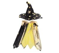 VICASKY Adjustable Cat Halloween Costume Black Golden Star Wizard Hat and Cape Pet Outfit for Cats and Small Pets Complete Witch Dress with Unique Star Pattern for Cosplay and Festive